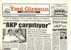Yeni Giresun Gazetesi 16 Temmuz 2007 - CHPli Öveç AKP Çarpıtıyor GZ101775 - 2