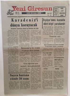 Yeni Giresun Gazetesi 17 Ağustos 1990 - Karadenizi Dünya Koruyacak GZ31102 - 1