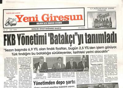 Yeni Giresun Gazetesi 17 Ağustos 2006 - Giresun Yatırım Fakiri GZ108603 - 1
