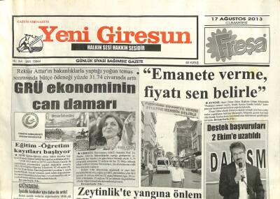 Yeni Giresun Gazetesi 17 Ağustos 2013 - Fındığı Emanete Verme GZ101840 - 2