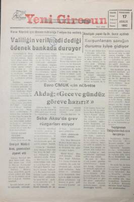 Yeni Giresun Gazetesi 17 Aralık 1992 Seka Aksuda Grev Rüzgarları Esiyor GZ25526 - 1