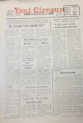 Yeni Giresun Gazetesi 17 Ekim 1990 Daha Çok İnsan Daha Çok Yatırım GZ26002 - 1