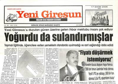 Yeni Giresun Gazetesi 17 Ekim 2006 - CHP AKP Ülkemizin Haklarını Savunamıyor GZ107923 - 1