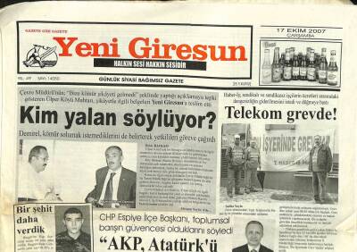 Yeni Giresun Gazetesi 17 Ekim 2007 - TMO , Üreticilere Bugüne Kadar 167 Milyon YTL Ödeme Yaptı GZ109342 - 1