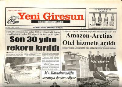 Yeni Giresun Gazetesi 17 Ekim 2011 - Son 30 Yılın Rekoru Kırıldı GZ108894 - 1