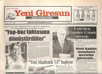 Yeni Giresun Gazetesi 17 Eylül 2011 - Çotanaklar Akhisar Virajında GZ108953 - 1