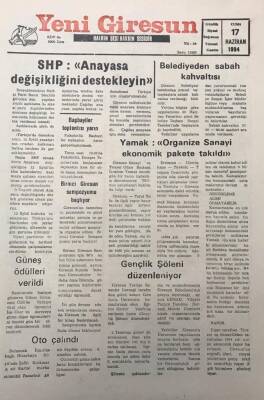Yeni Giresun Gazetesi 17 Haziran 1994İbrahim Yamak Organize Sanayi Ekonomik Pakete Takıldı GZ30068 - 1