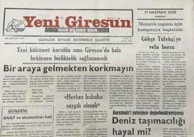 Yeni Giresun Gazetesi 17 Haziran 1999 Deniz Taşımacılığı Hayal Mi GZ30522 - 1