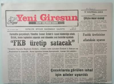Yeni Giresun Gazetesi 17 Haziran 2003 Fındık Üreticisine Aflatoksin Uyarısı -GZ33292 - 1