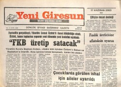 Yeni Giresun Gazetesi 17 Haziran 2003 - FKB Üretip Satacak GZ101760 - 1