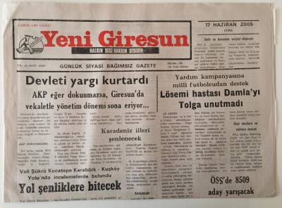 Yeni Giresun Gazetesi 17 Haziran 2005 - Devleti Yargı Kurtardı GZ26666 - 1