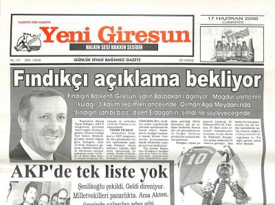 Yeni Giresun Gazetesi 17 Haziran 2006 - Fındıkçı Erdoğandan Açıklama Bekliyor GZ108667 - 1