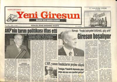 Yeni Giresun Gazetesi 17 Kasım 2006 - Giresun Boşalıyor GZ101825 - 1