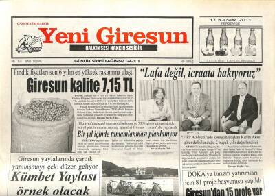 Yeni Giresun Gazetesi 17 Kasım 2011 - Kümbet Yaylası Örnek Olacak GZ108867 - 1