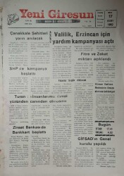 Yeni Giresun Gazetesi 17 Mart 1992-Vali Koç Giresunspora Destek Verecek GZ45761 - 1