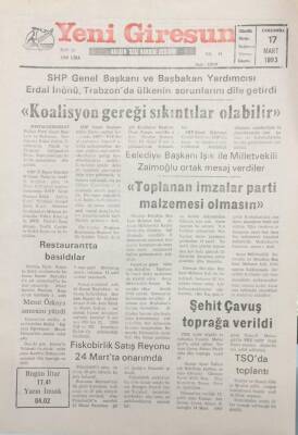 Yeni Giresun Gazetesi 17 Mart 1993 Toplanan İmzalar Parti Malzemesi Olmasın GZ25507 - 1
