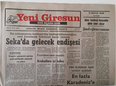 Yeni Giresun Gazetesi 17 Mayıs 1999 - Sekada Gelecek Endişesi GZ28756 - 1