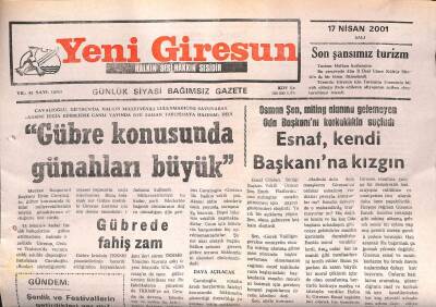 Yeni Giresun Gazetesi 17 Nisan 2001 - Gübre Konusunda Günahları Büyük GZ107863 - 1