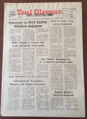 Yeni Giresun Gazetesi 17 Şubat 1992- Emniyet Ve Milli Eğitim Müdürü GZ10228 - 1
