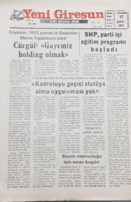 Yeni Giresun Gazetesi 17 Şubat 1993 Giresunsporda PTT Alarmı GZ30745 - 1