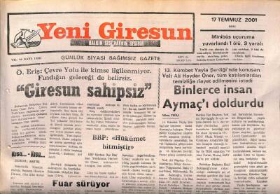 Yeni Giresun Gazetesi 17 Temmuz 2001 - BBPHükümet Bitmiştir GZ107850 - 1