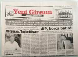 Yeni Giresun Gazetesi 17 Temmuz 2007 AKP Toprak Satıyor - GZ44460 - 2
