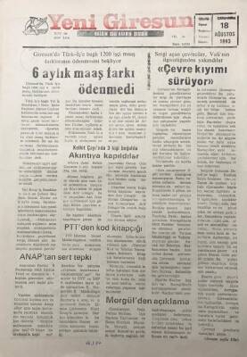 Yeni Giresun Gazetesi 18 Ağustos 1993Sergi Açan Çevreciler Valinin İlgisizliğinden Yakındılar GZ30088 - 1