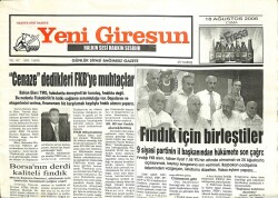 Yeni Giresun Gazetesi 18 Ağustos 2006 - Fındık İçin Birleştiler GZ101891 - 1