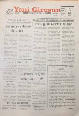 Yeni Giresun Gazetesi 18 Ekim 1990 Sokağa Çıkma Yasağının Uygulanacağı Nüfus Sayımına 3 Gün Kaldı GZ26001 - 1