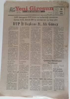 Yeni Giresun Gazetesi 18 Ekim 1993 - DYP İl Başkanı M.Ali Güney , Çaldağ Belediyesi Kuruluyor GZ31033 - 1