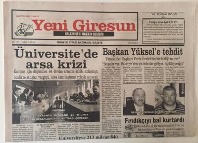 Yeni Giresun Gazetesi 18 Ekim 2005 - Üniversitede Arsa Krizi GZ31097 - 1