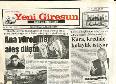 Yeni Giresun Gazetesi 18 Ekim 2007 - TMO Giresunda Üreticiden Bugüne Kadar 9 Bin 335 Ton Fındık Aldı GZ109406 - 1