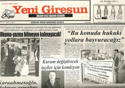 Yeni Giresun Gazetesi 18 Ekim 2011 - Okuma Yazma Bilmeyen Kalmayacak GZ108893 - 1