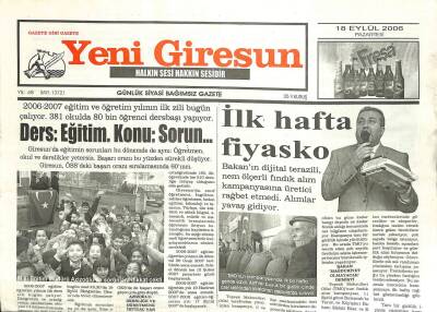 Yeni Giresun Gazetesi 18 Eylül 2006 - İlk Hafta Fiyasko GZ101849 - 2