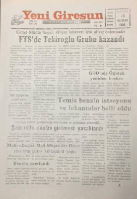 Yeni Giresun Gazetesi 18 Haziran 1990 FTSde Tekiroğlu Grubu Kazandı GZ25616 - 1