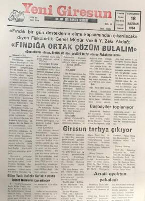 Yeni Giresun Gazetesi 18 Haziran 1994Y. Zeki Akdağ Destekleme Olmaz Üretici De Özel Sektörü Tercih Ederse Fiskobirlik Biter GZ30043 - 1