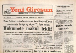 Yeni Giresun Gazetesi 18 Haziran 2003 - SEKA Dolarla Satılacak GZ101790 - 1