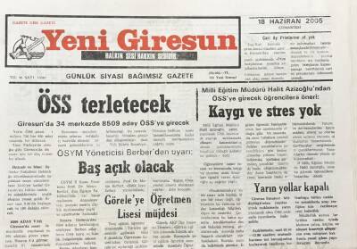 Yeni Giresun Gazetesi 18 Haziran 2005 Ösym Yöneticisi Metin Berber den UyarıBaş Açık Olacak GZ30322 - 1