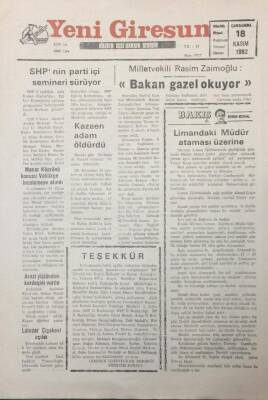 Yeni Giresun Gazetesi 18 Kasım 1992 Milletvekili Rasim ZaimoğluBakan Gazel Okuyor GZ25698 - 1