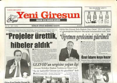 Yeni Giresun Gazetesi 18 Kasım 2011 - Kerim AksuProjeler Ürettik Hibeler Aldık GZ108866 - 1