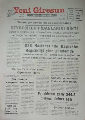 Yeni Giresun Gazetesi 18 Mart 1992-Gönüllü Vatandaşlar Erzincandan Döndü GZ45762 - 1