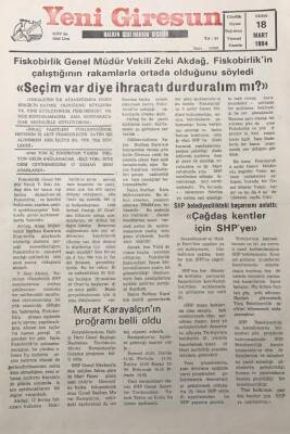 Yeni Giresun Gazetesi 18 Mart 1994Shp Belediyecilikteki Başarısını AnlattıÇağdaş Kentler İçin Shpye GZ30093 - 1