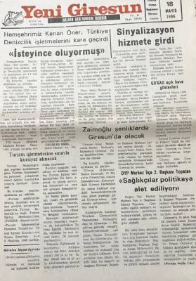Yeni Giresun Gazetesi 18 Mayıs 1996 Sinyalizasyon Hizmete Girdi GZ30400 - 1