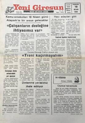 Yeni Giresun Gazetesi 18 Nisan 1996 Kamu Emekçileri 18 Nisan Günü Ataparkta Bir Araya Gelecekler GZ30518 - 1