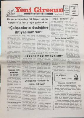 Yeni Giresun Gazetesi 18 Nisan 1996-Kamu Emekcileri 18 Nisan Günü Ataparkta GZ14027 - 1