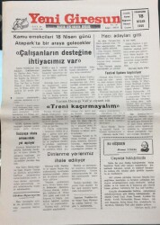 Yeni Giresun Gazetesi 18 Nisan 1996-Kamu Emekcileri 18 Nisan Günü Ataparkta GZ14027 - 2