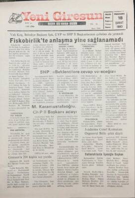 Yeni Giresun Gazetesi 18 Şubat 1993 M.Karamustafaoğlu CHP İl Başkan Adayı GZ30746 - 1