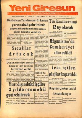 Yeni Giresun Gazetesi 18 Temmuz 1973 - Afganistanda Cumhuriyet İlan Edildi GZ108537 - 1