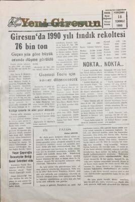 Yeni Giresun Gazetesi 18 Temmuz 1990 Giresunda 1990 Yılı Fındık Rekoltesi 76 Bin Ton GZ30922 - 1