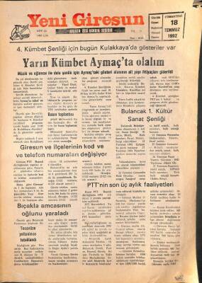 Yeni Giresun Gazetesi 18 Temmuz 1992 - Giresunspor Kulakkaya Kampına Gidecek GZ107998 - 1
